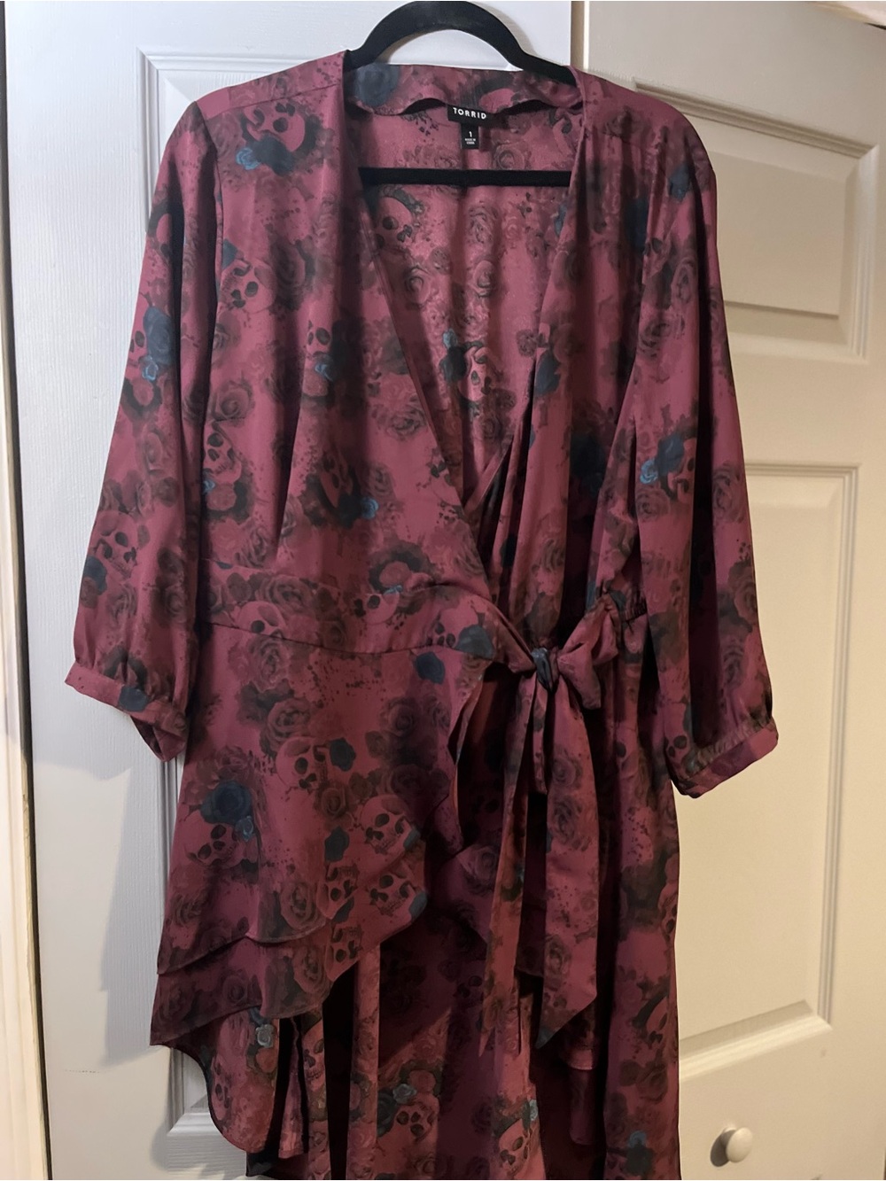 torrid Burgundy Floral & Skull Wrap Robe